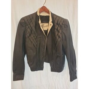 VTG Berman's Black Leather Jacket Womens 12 Quilted Korea 80s